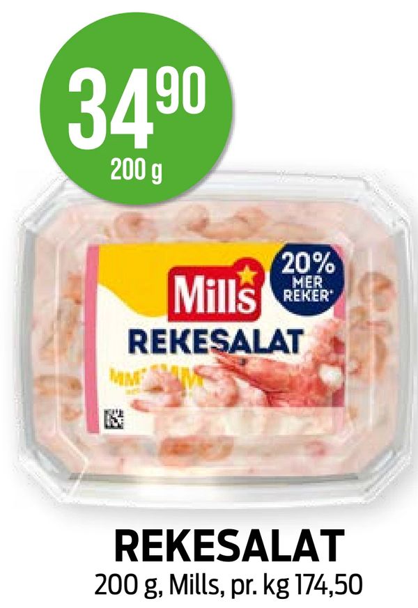 REKESALAT 3490 200 g Mills REKESALAT 20% MER REKER 200 g, Mills, pr. kg 174,50