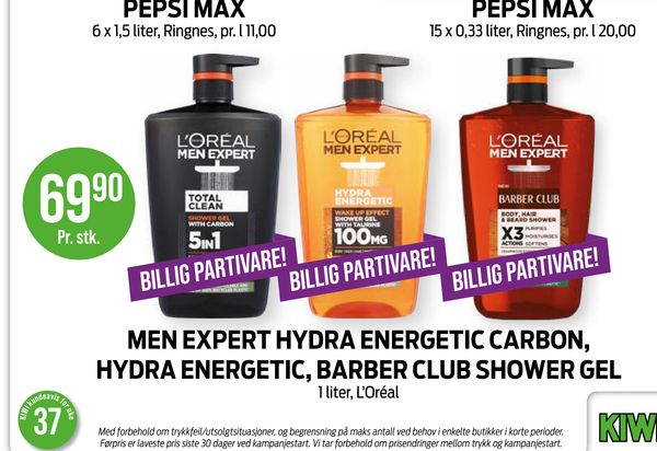 MEN EXPERT HYDRA ENERGETIC CARBON, HYDRA ENERGETIC, BARBER CLUB SHOWER GEL 1 liter, L’Oréal