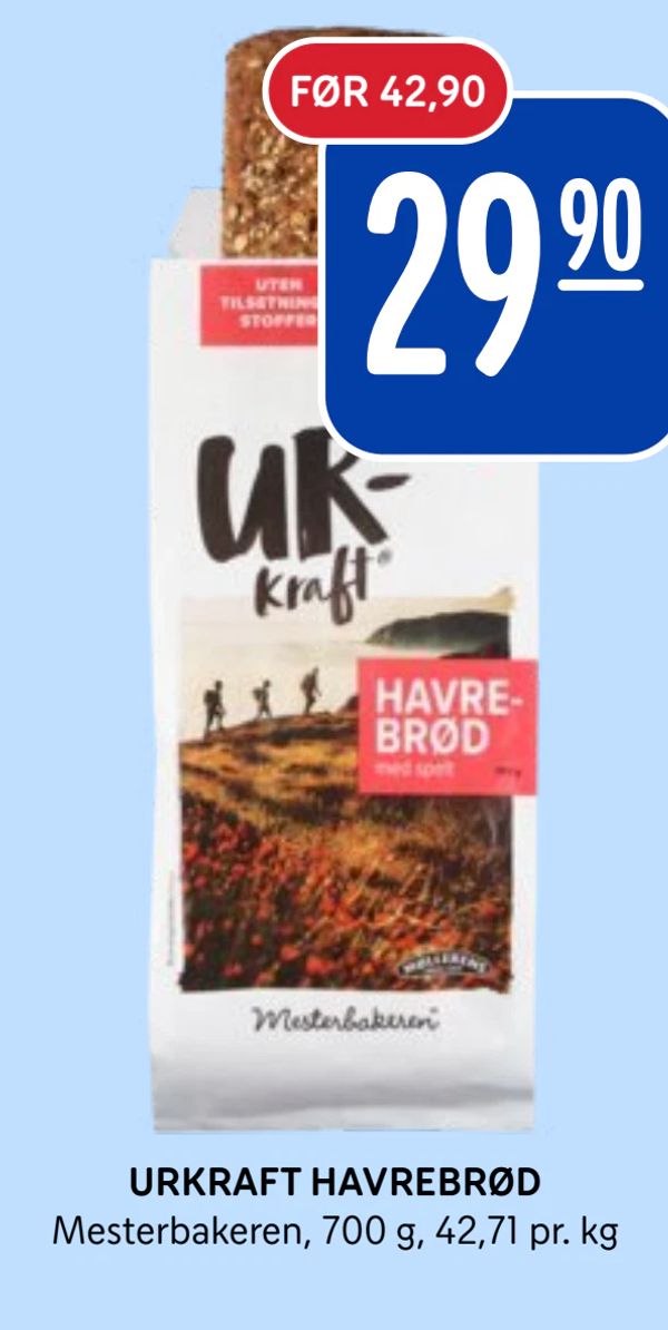 URKRAFT HAVREBRØD Mesterbakeren, 700 g, 42,71 pr. kg