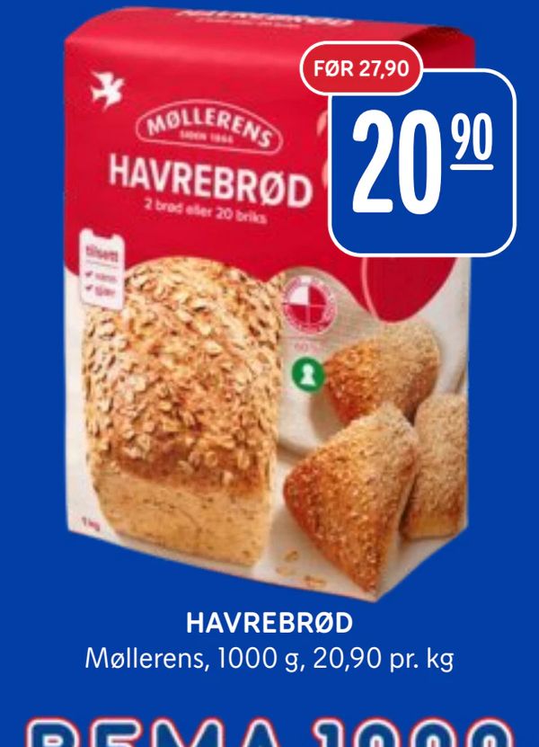 HAVREBRØD Møllerens, 1000 g, 20,90 pr. kg