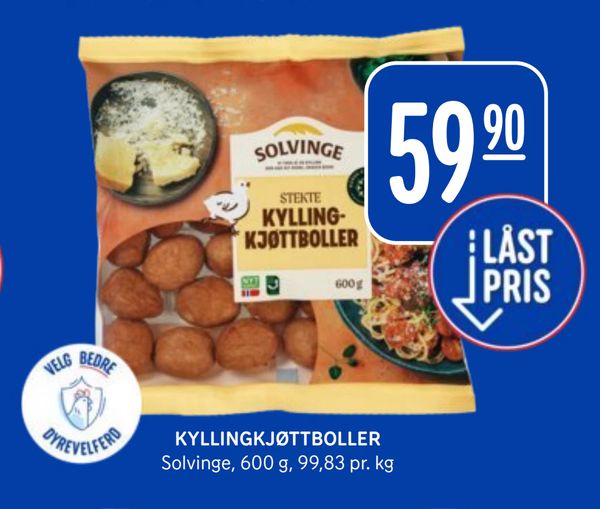 KYLLINGKJØTTBOLLER Solvinge, 600 g, 99,83 pr. kg