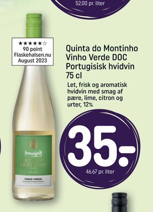 Quinta do Montinho Vinho Verde DOC Portugisisk hvidvin 75 cl