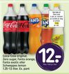 Coca-Cola original, Zero sugar, Fanta orange, Fanta exotic eller Schweppes lemon 1.25-1.5 liter. Ex. pant