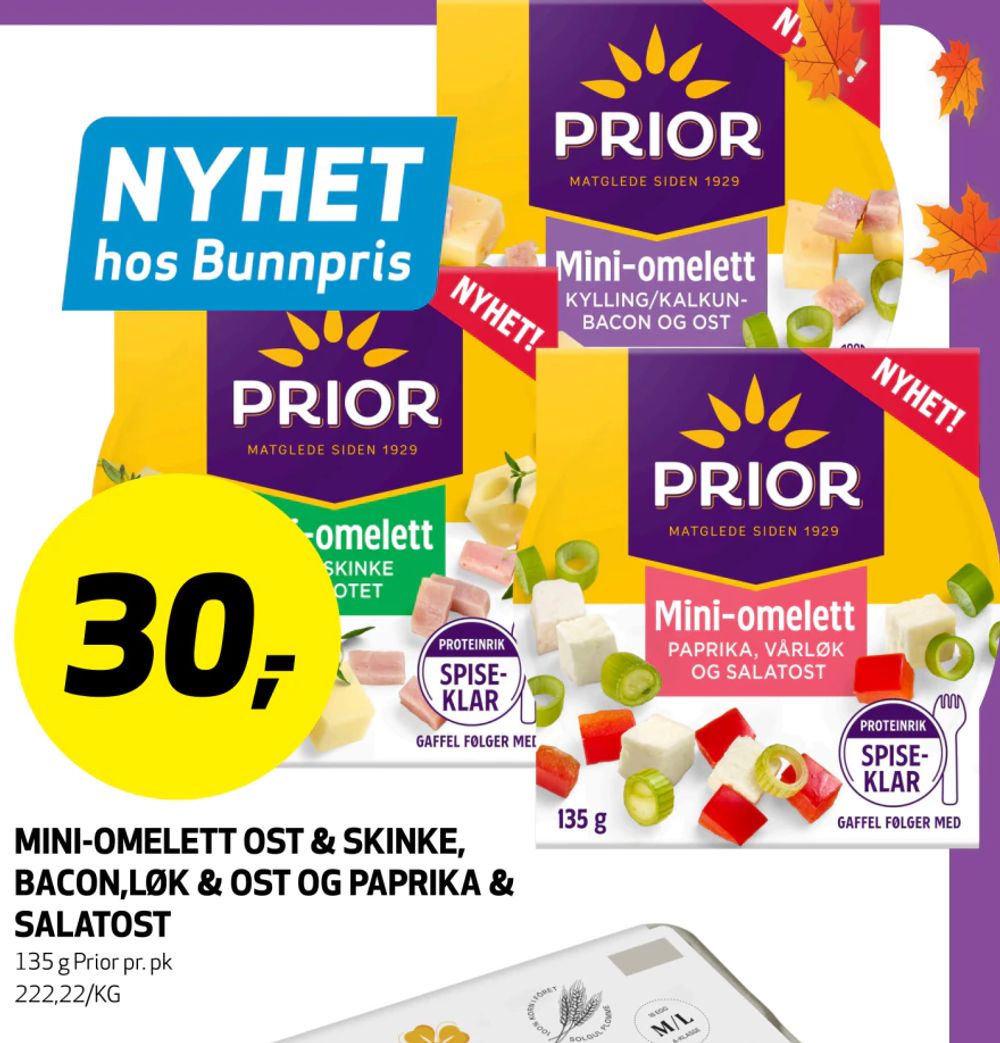 Mini-omelett Ost & Skinke, Bacon,Løk & Ost og Paprika & Salatost