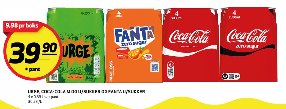 Urge, Coca-cola M og U/Sukker og Fanta U/Sukker