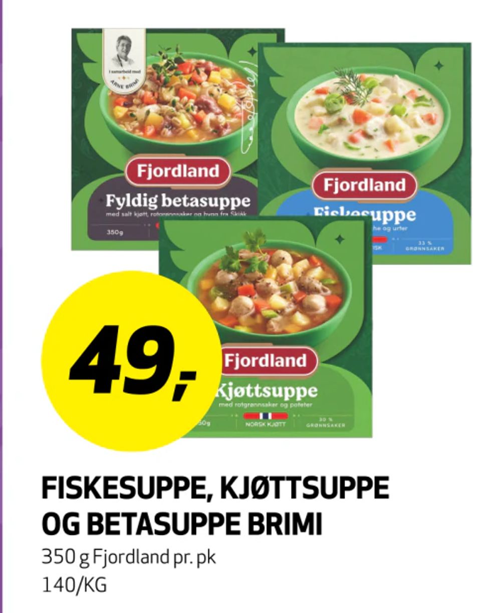 Fiskesuppe, Kjøttsuppe og Betasuppe Brimi