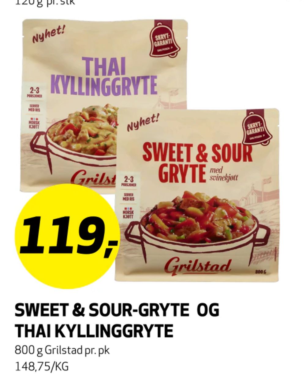 Sweet & Sour-gryte og Thai Kyllinggryte