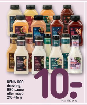 REMA 1000 dressing, BBQ sauce eller mayo 210-416 g