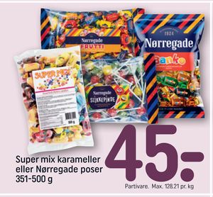 Super mix karameller eller Nørregade poser 351-500 g