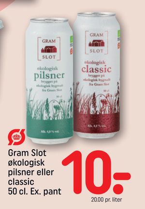Gram Slot økologisk pilsner eller classic 50 cl. Ex. pant