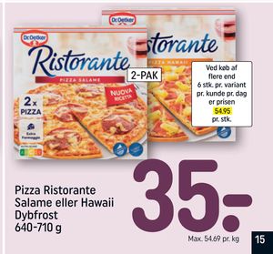 Pizza Ristorante Salame eller Hawaii Dybfrost 640-710 g