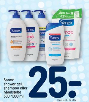 Sanex shower gel, shampoo eller håndsæbe 500-1000 ml