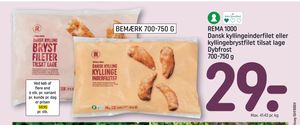 REMA 1000 Dansk kyllingeinderfilet eller kyllingebrystfilet tilsat lage Dybfrost 700-750 g