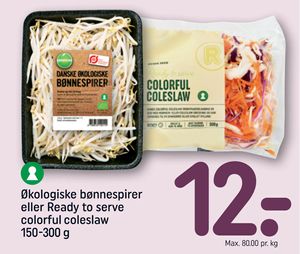 Økologiske bønnespirer eller Ready to serve colorful coleslaw 150-300 g