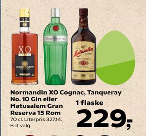 Normandin XO Cognac, Tanqueray No. 10 Gin eller Matusalem Gran Reserva 15 Rom