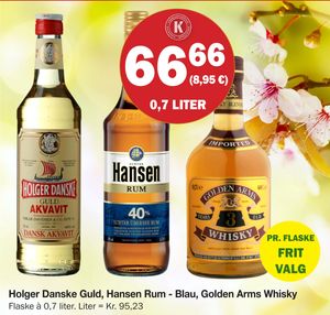 Holger Danske Guld, Hansen Rum - Blau, Golden Arms Whisky
