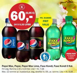 Pepsi Max, Pepsi, Pepsi Max Lime, Faxe Kondi, Faxe Kondi 0 Kal