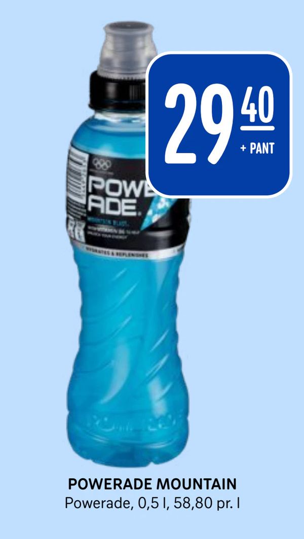 POWERADE MOUNTAIN Powerade, 0,5 l, 58,80 pr. l 29,40 + PANT