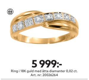 Ring i 18K guld med åtta diamanter 0,02 ct