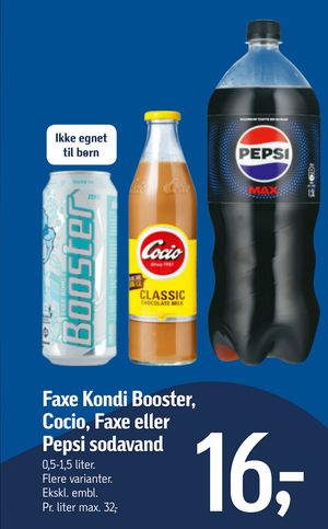 Faxe Kondi Booster, Cocio, Faxe eller Pepsi sodavand