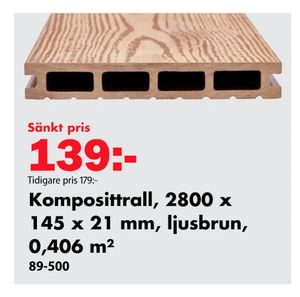 Komposittrall, 2800 x 145 x 21 mm, ljusbrun, 0,406 m²