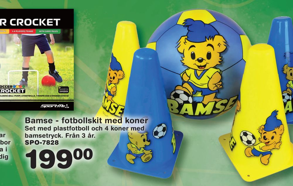 Erbjudanden på Bamse - fotbollskit med koner från Lekextra för 199 kr