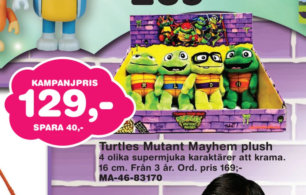 Erbjudanden på Turtles Mutant Mayhem plush från Lekextra för 129 kr