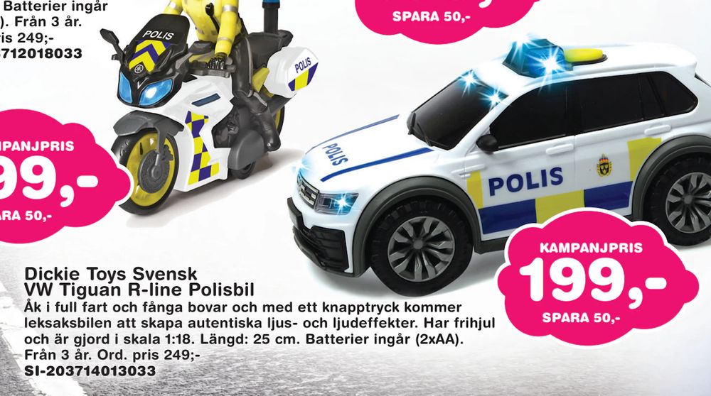 Erbjudanden på Dickie Toys Svensk VW Tiguan R-line Polisbil från Lekextra för 199 kr