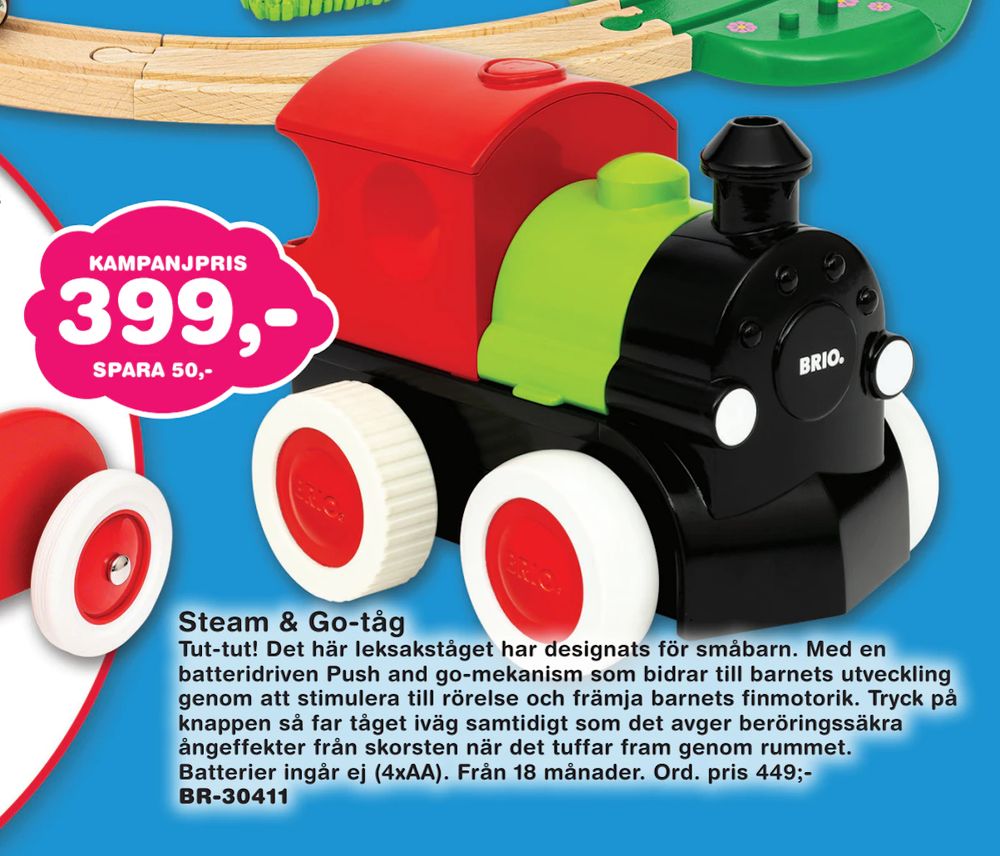 Erbjudanden på Steam & Go-tåg från Lekextra för 399 kr