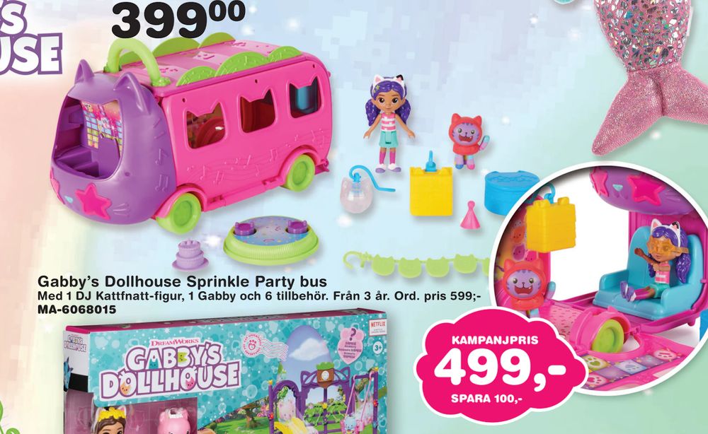 Erbjudanden på Gabby’s Dollhouse Sprinkle Party bus från Lekextra för 499 kr