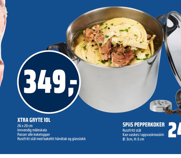 XTRA GRYTE 10L 26 x 20 cm Innvendig måleskala Passer alle koketopper Rustfritt stål med bakelitt håndtak og glasslokk