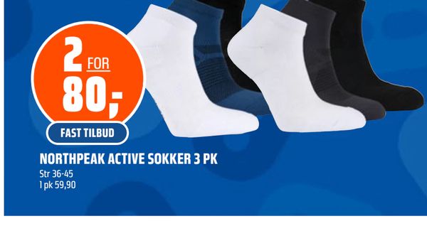 NORTHPEAK ACTIVE SOKKER 3 PK Str 36-45 1 pk 59,90 FAST TILBUD