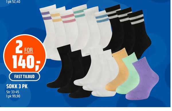 SOKK 3 PK Str 33-45 1 pk 99,90 FAST TILBUD