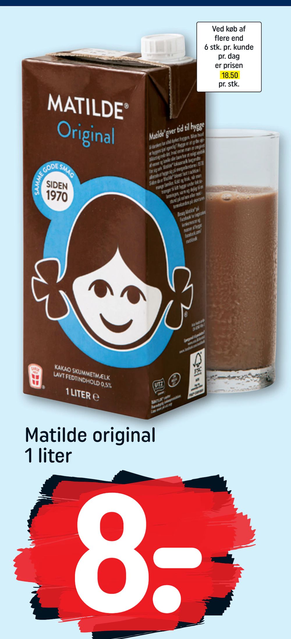 Tilbud på Matilde original 1 liter fra REMA 1000 til 8 kr.