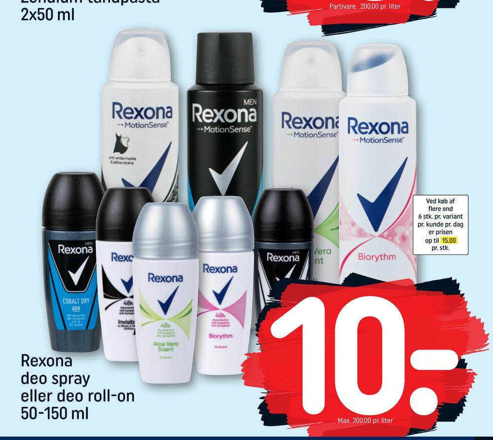 Tilbud på Rexona deo spray eller deo roll-on 50-150 ml fra REMA 1000 til 10 kr.