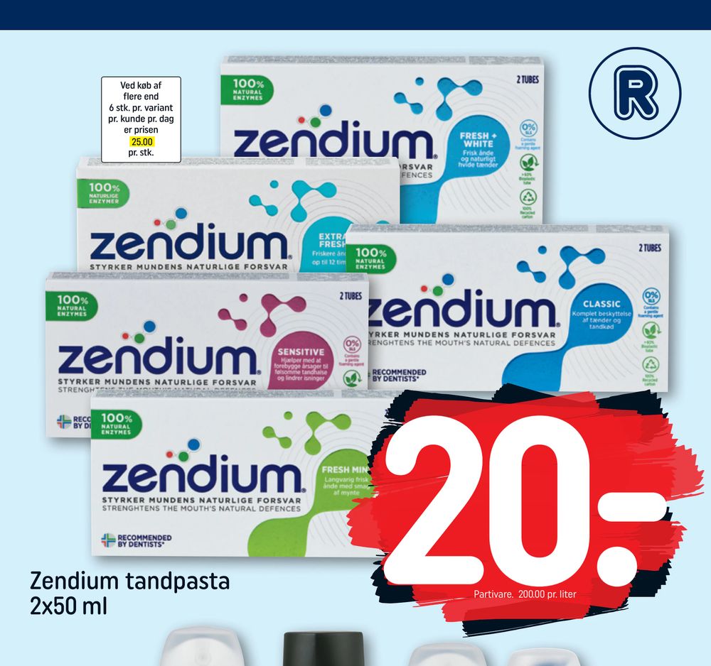 Tilbud på Zendium tandpasta 2x50 ml fra REMA 1000 til 20 kr.