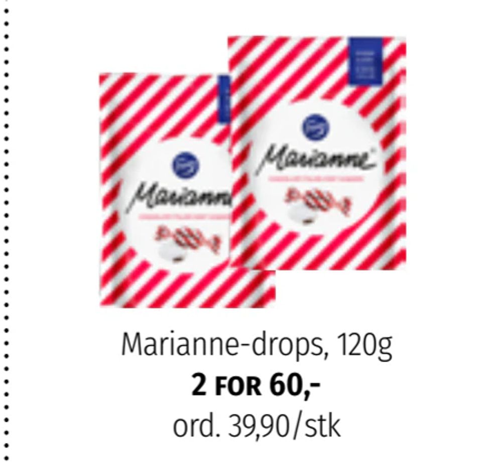Tilbud på Marianne-drops, 120g fra Nille til 60 kr
