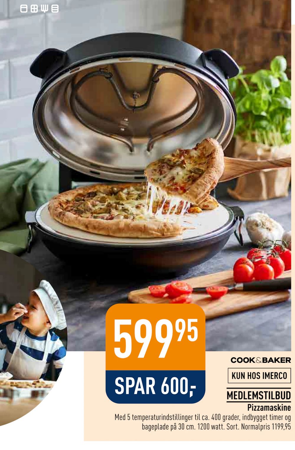 Tilbud på Pizzamaskine fra Imerco til 599,95 kr.