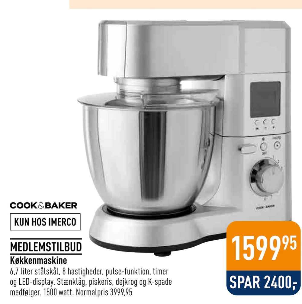 Tilbud på Køkkenmaskine fra Imerco til 1.599,95 kr.