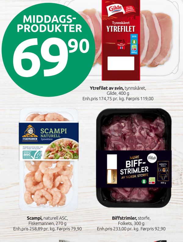 Biffstrimler storfe, Folkets, 300 g Enh.pris 233,00 pr. kg. Førpris 92,90