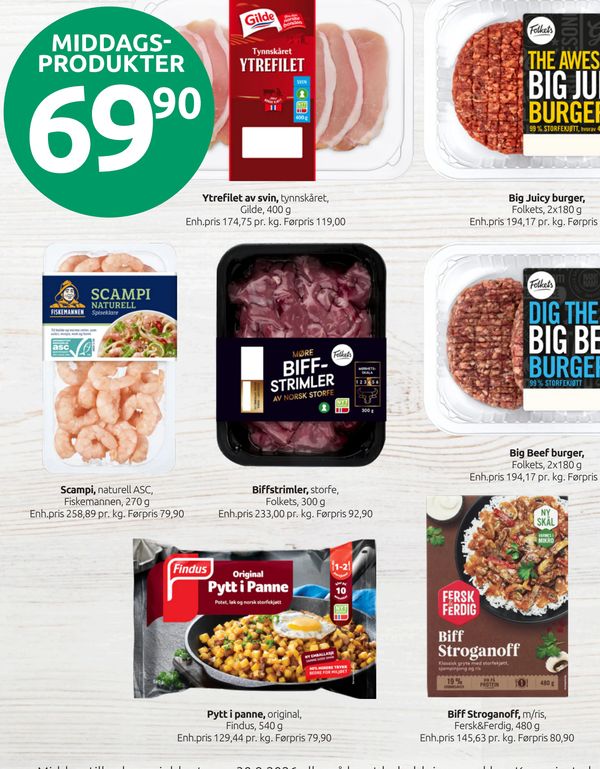 Biff Stroganoff m/ris, Fersk&Ferdig, 480 g Enh.pris 145,63 pr. kg. Førpris 80,90