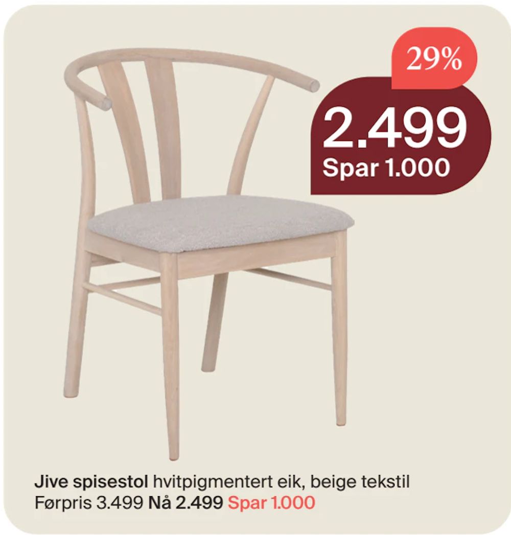 Tilbud på Jive spisestol fra Møbelringen til 2 499 kr