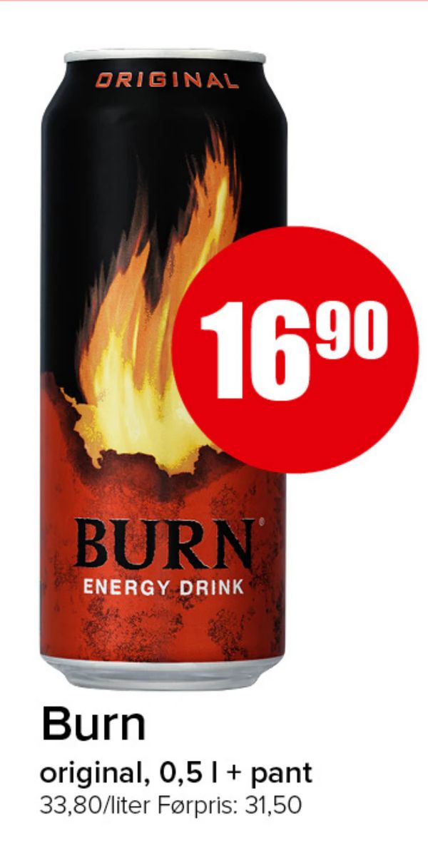 Burn original, 0,5 l + pant
33,80/liter Førpris: 31,50