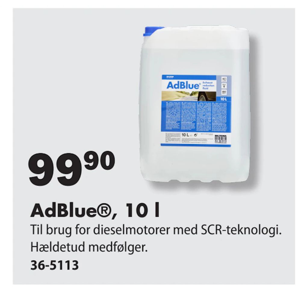 Tilbud på AdBlue®, 10 l fra Biltema til 99,90 kr.