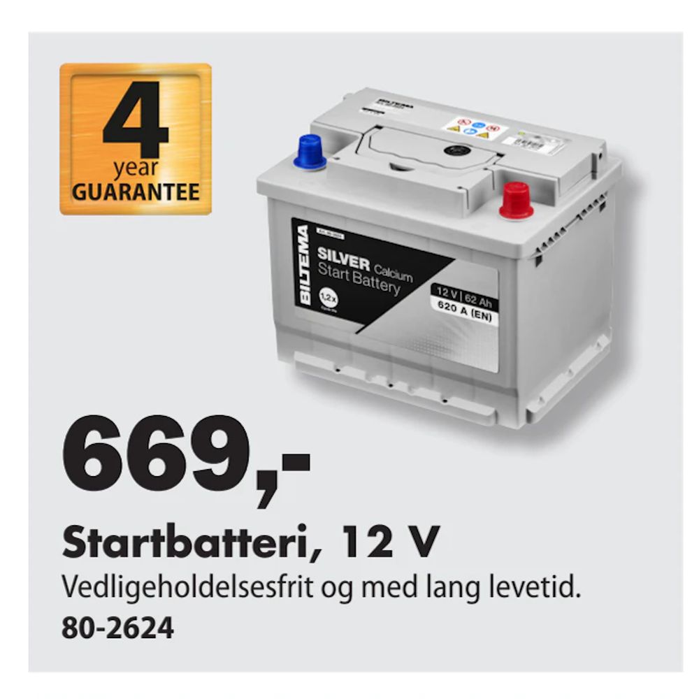 Tilbud på Startbatteri, 12 V fra Biltema til 669 kr.