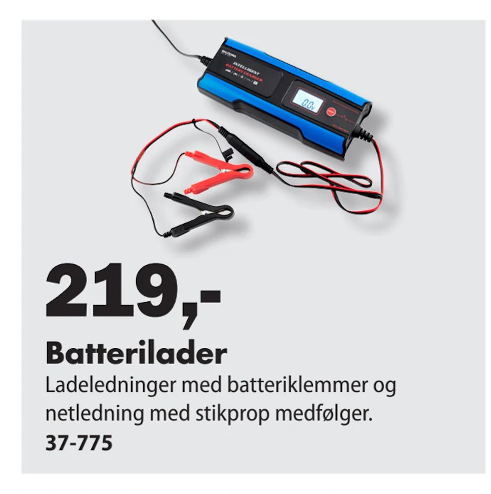 Tilbud på Batterilader fra Biltema til 219 kr.