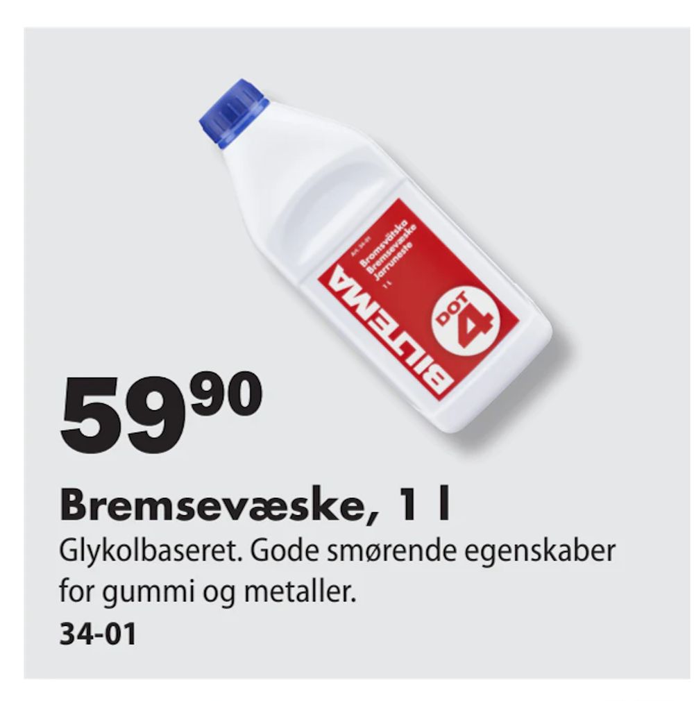 Tilbud på Bremsevæske, 1 l fra Biltema til 59,90 kr.