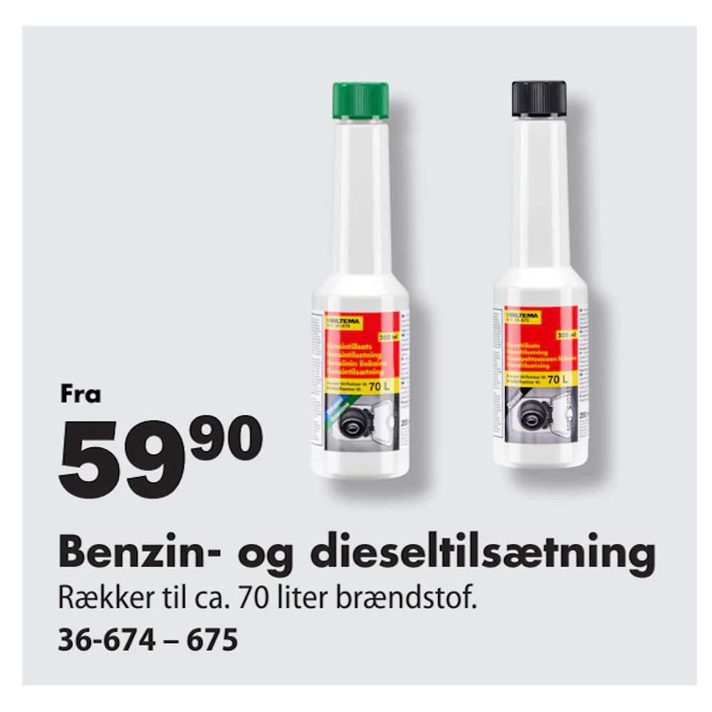 Tilbud på Benzin- og dieseltilsætning fra Biltema til 59,90 kr.