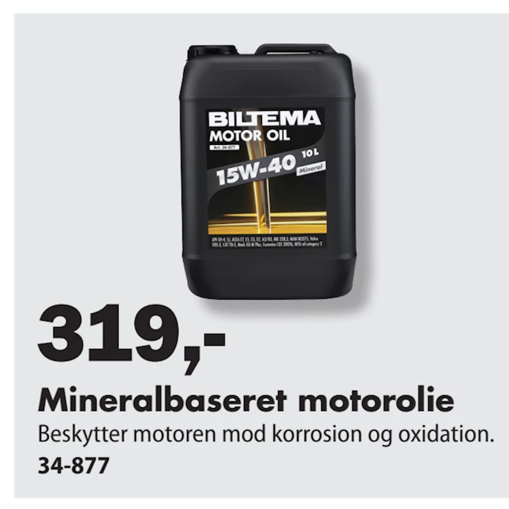 Tilbud på Mineralbaseret motorolie fra Biltema til 319 kr.