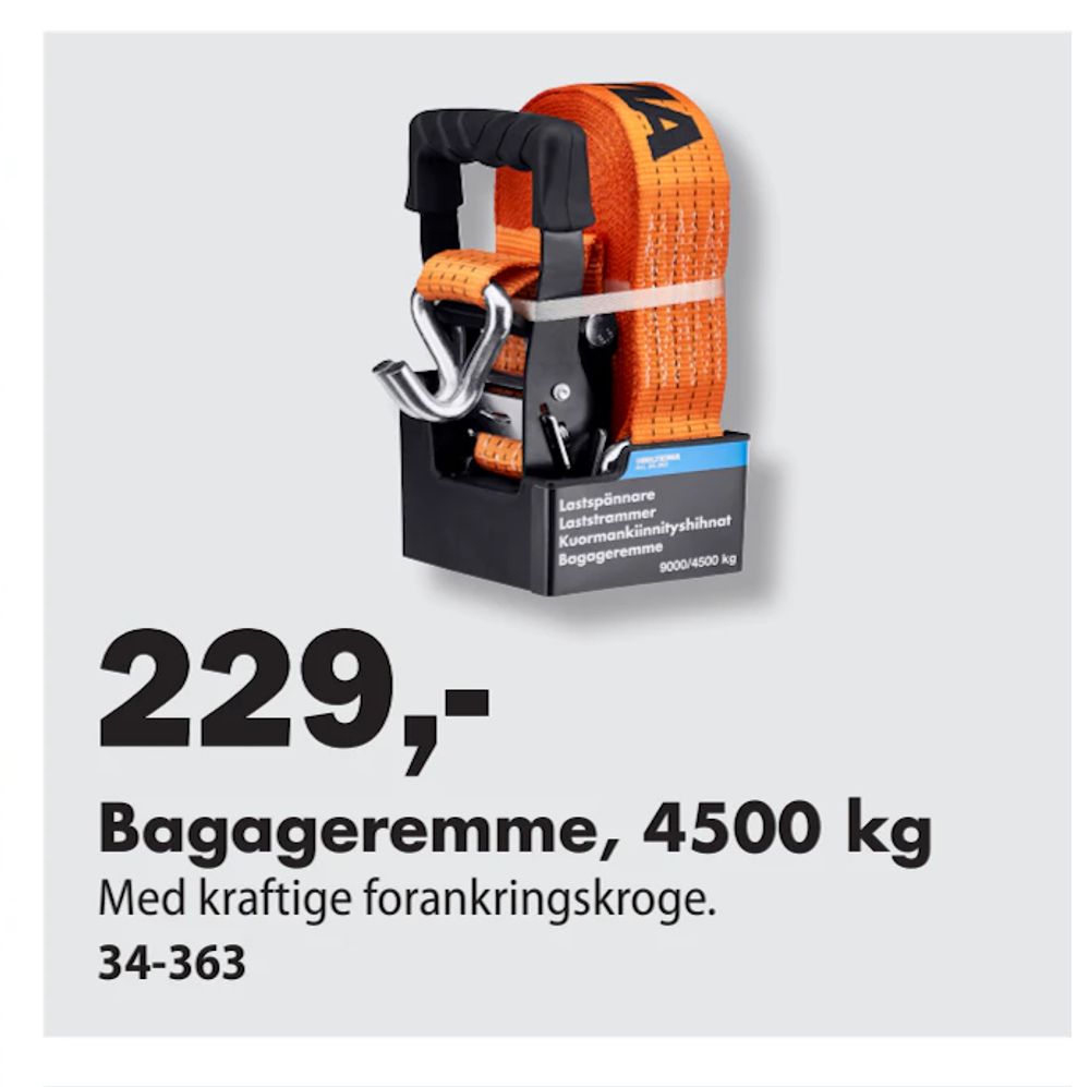 Tilbud på Bagageremme, 4500 kg fra Biltema til 229 kr.